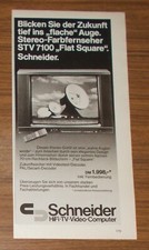 Rara Pubblicità Vintage SCHNEIDER STV 7100 Flat Square Stereo TV a Colori 1986