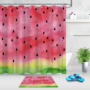 Hand Drawn Abstarct Watermelon Pattern Fabric Shower Curtain Set Bathroom Decor Ebay