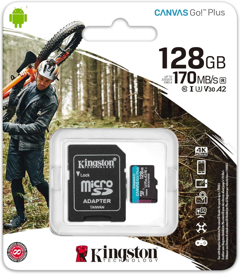 Карта Kingston Micro SD холщовая GO Plus память 64 ГБ 128 ГБ 256 ГБ класс 10 TF V30 - Изображение 4 из 4