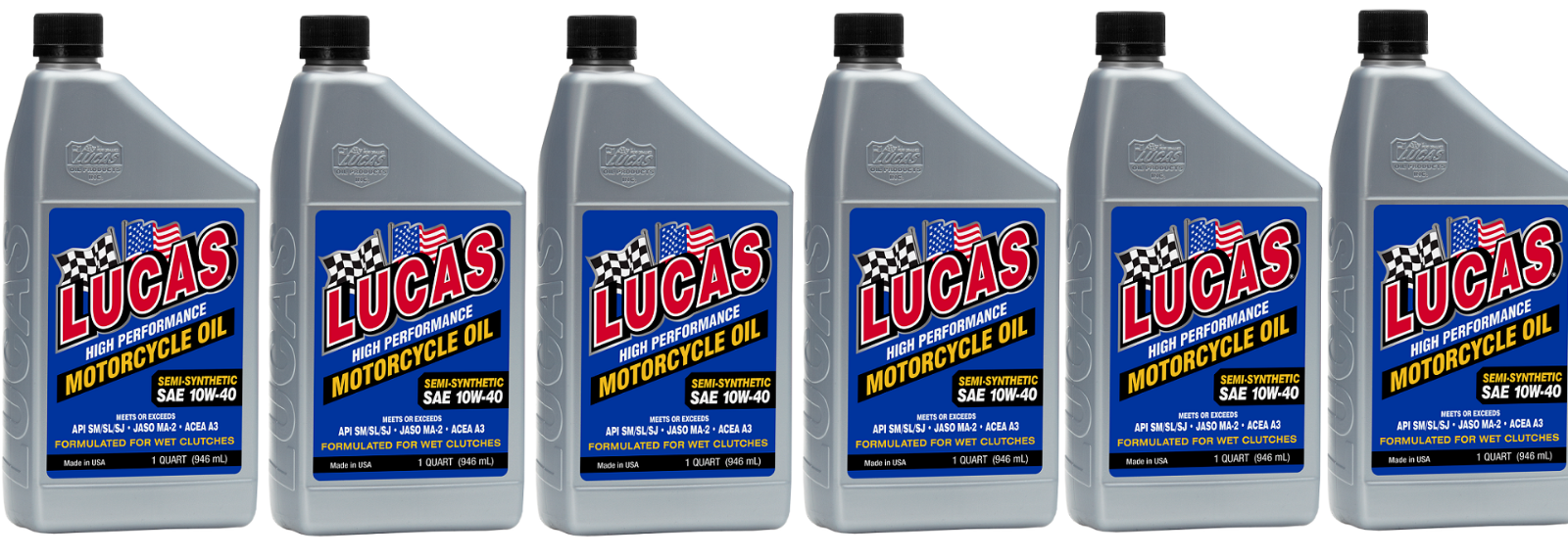 LUCAS 10W40 Semi-Synthetic Motorcycle Oil 1 Qt Pack of 6