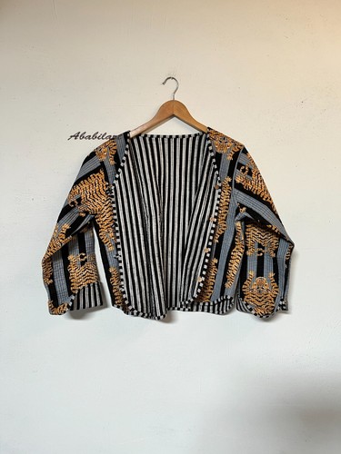Indian Black Tiger Printed Cotton Quilted Jacket Vintage Reversible Jacket - Picture 8 of 10