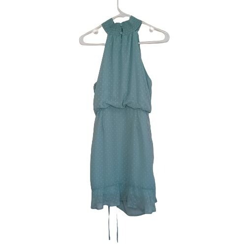 Vestido halter SHEIN Privé Swiss Dot fruncido acanalado nudo frontal con volantes dobladillo de gasa - Imagen 10 de 14