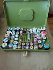 Vintage Wilson Wil-Hold Green Plastic Sewing Box Storage Kit Tray Full Contents
