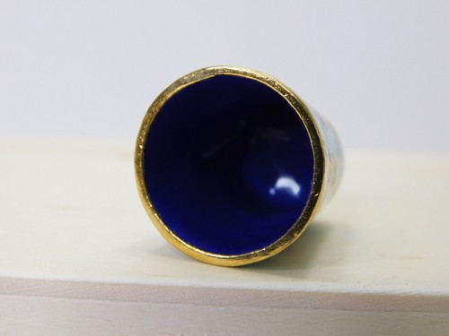 Vögel & Blumen Fingerhut Cloisonne hellblau & gold - gelb schwarz Vögel Blumen - Bild 7 von 12
