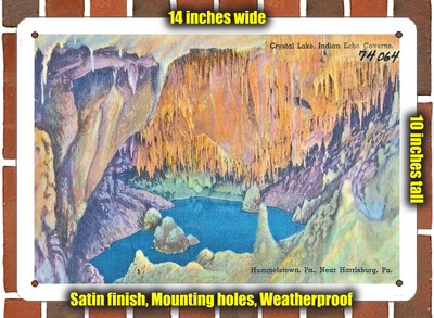 METAL SIGN - Pennsylvania Postcard - Crystal Lake, Indian Echo Caverns, Hummels