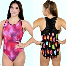 Plum Practicewear Gymnastics Leotard Flip Side Mesh Popsicle Print Size CS