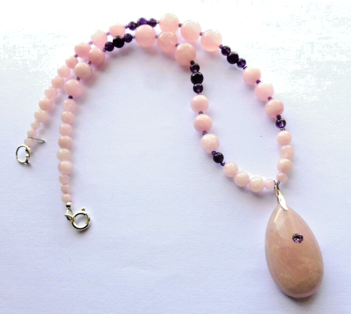Collier quartz rose et améthyste, bijou de sérénité en argent véritable