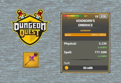Dungeon Quest Lvl 216 Voidborn's Embrace 777.39