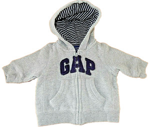 1J 0-3M BABY GAP Appliqued LOGO Full Zip Hoodie Hooded Sweatshirt Jacket gray