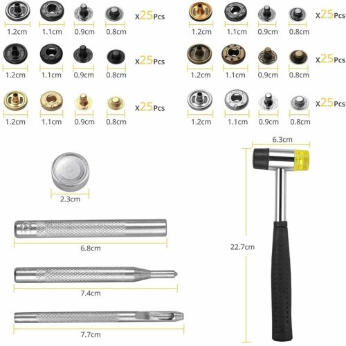 150 SET Kupfer Druckknopf Set mit Druckknopfzange Ø 12mm DIY Nähbedarf 6 Farben - Bild 6 von 10