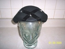 VINTAGE LADIES BLACK VELOUR GENUINE FUR FELT CLOCHE HAT 23 1/2" CIR.