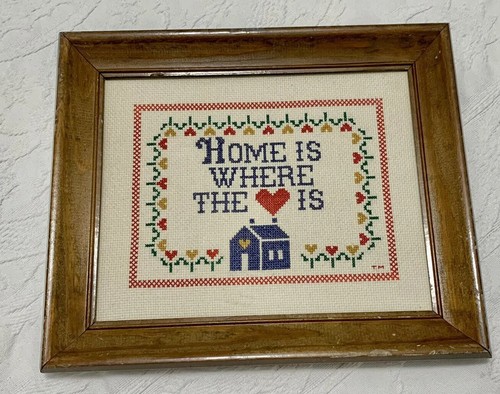 Home is where the heart is Handmade Cross Stitch Framed Completed Finished House