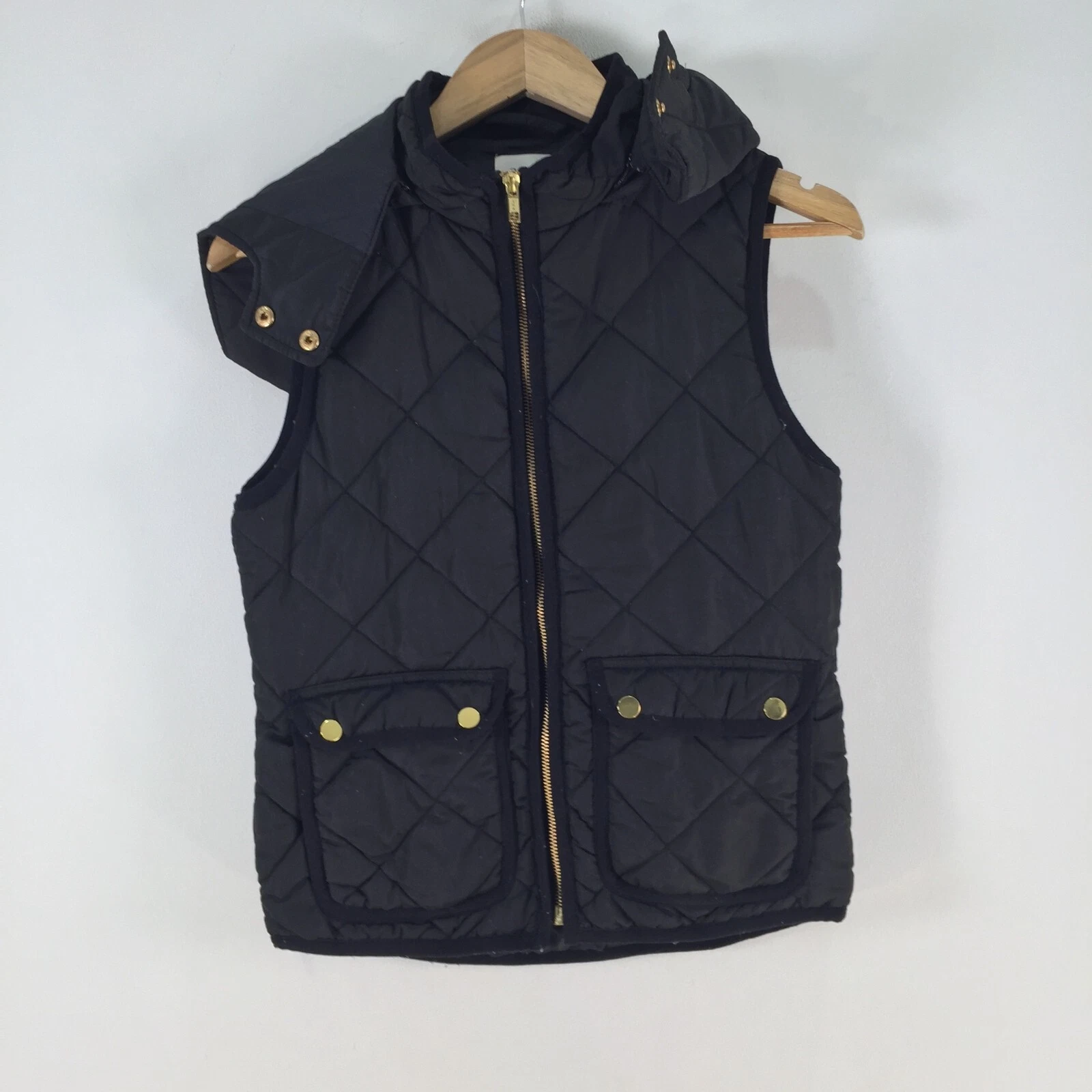 Seed heritage womens puffer jacket vest quilted size 8 black hooded 096494