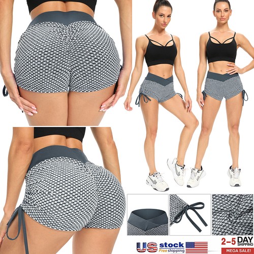 Hochtaillierte Damen-Yoga-Shorts Liegehose Beute Fitness grau Freizeit Boyshorts - Bild 5 von 13