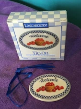 NEW VINTAGE 1996 LONGABERGER TIE-ON "WELCOME" WITH BASKET OF APPLES #34096