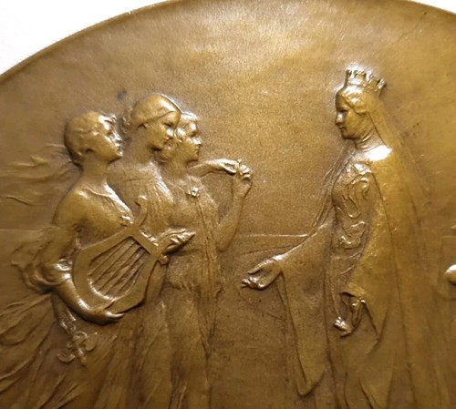 PLACA EXPOSICIÓN UNIVERSAL CABALLERO 1913 por Devreese 72mm Bélgica medalla de arte  - Imagen 1 de 5