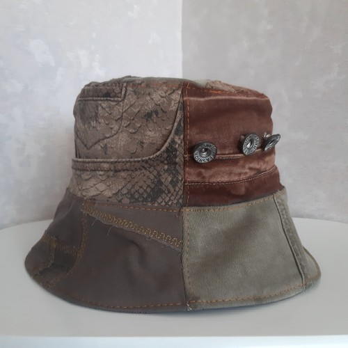 Denim patchwork hat, Boho jean hat in street fashion style, Boro patch hat - Picture 7 of 11
