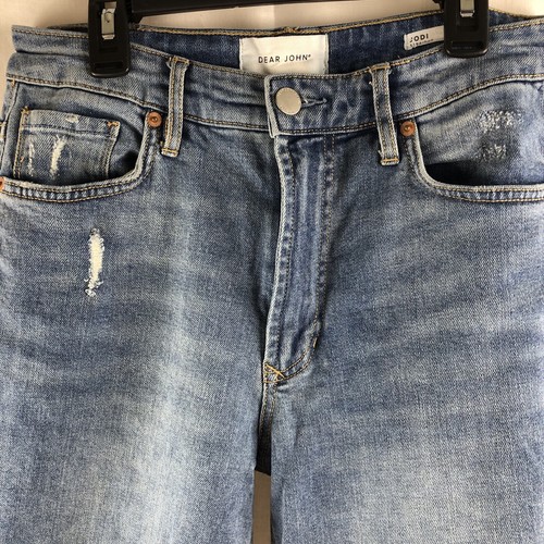 DEAR JOHN Jodi Super High Rise Distressed Light Wash Straight Jeans, Size 26 - Picture 7 of 11