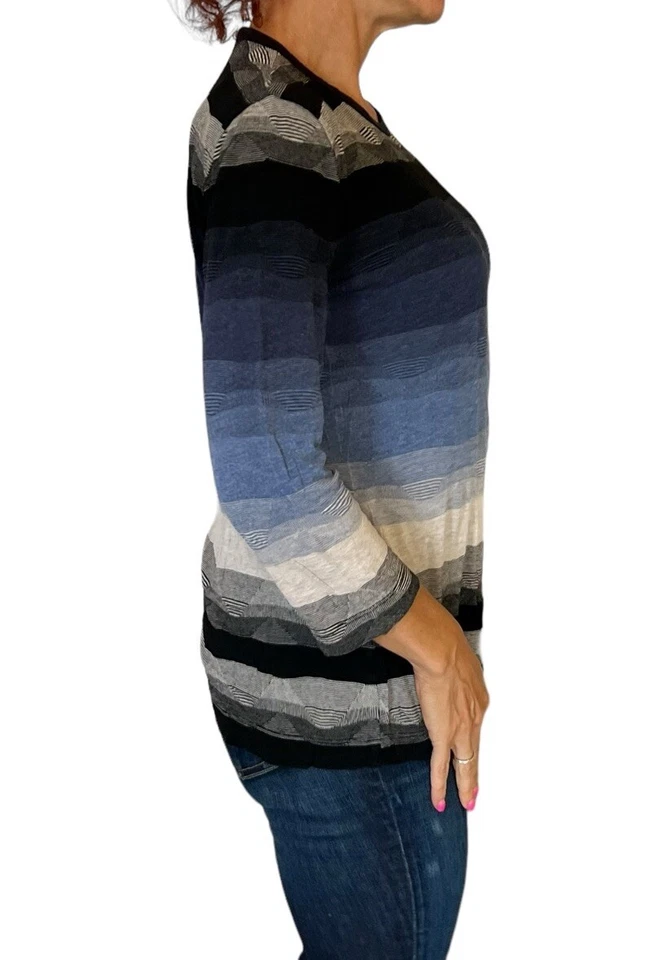 TRES 3 PUNTOS MUJER PUNTO SUÉTER TOP RAYAS CUELLO REDONDO JERSEY AZUL MULTI XS Foto 4 de 4