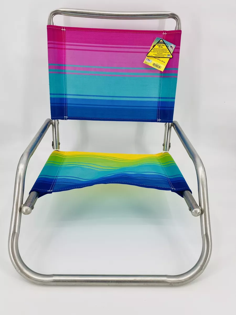 New Vintage RIO Beach Folding Lawn Chair Aluminum Pastel Rainbow