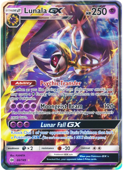 Lunala GX - 66/149 - Ultra Rare DMG, English Pokemon Sun & Moon Base Set