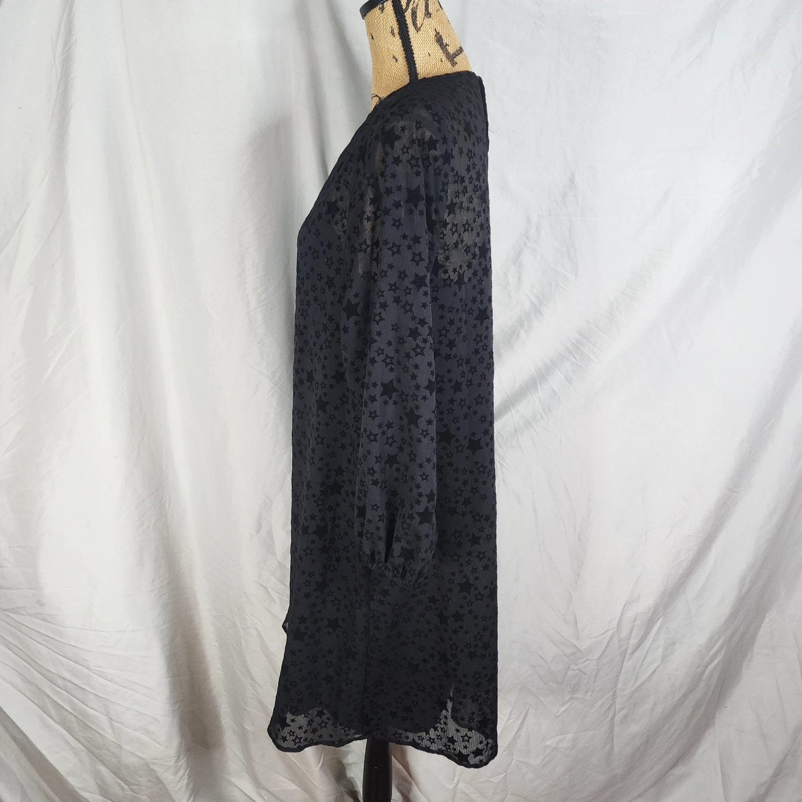 VETEMENTS Abito a tubino casual manica lunga trasparente stella velluto nero LOFT taglia small