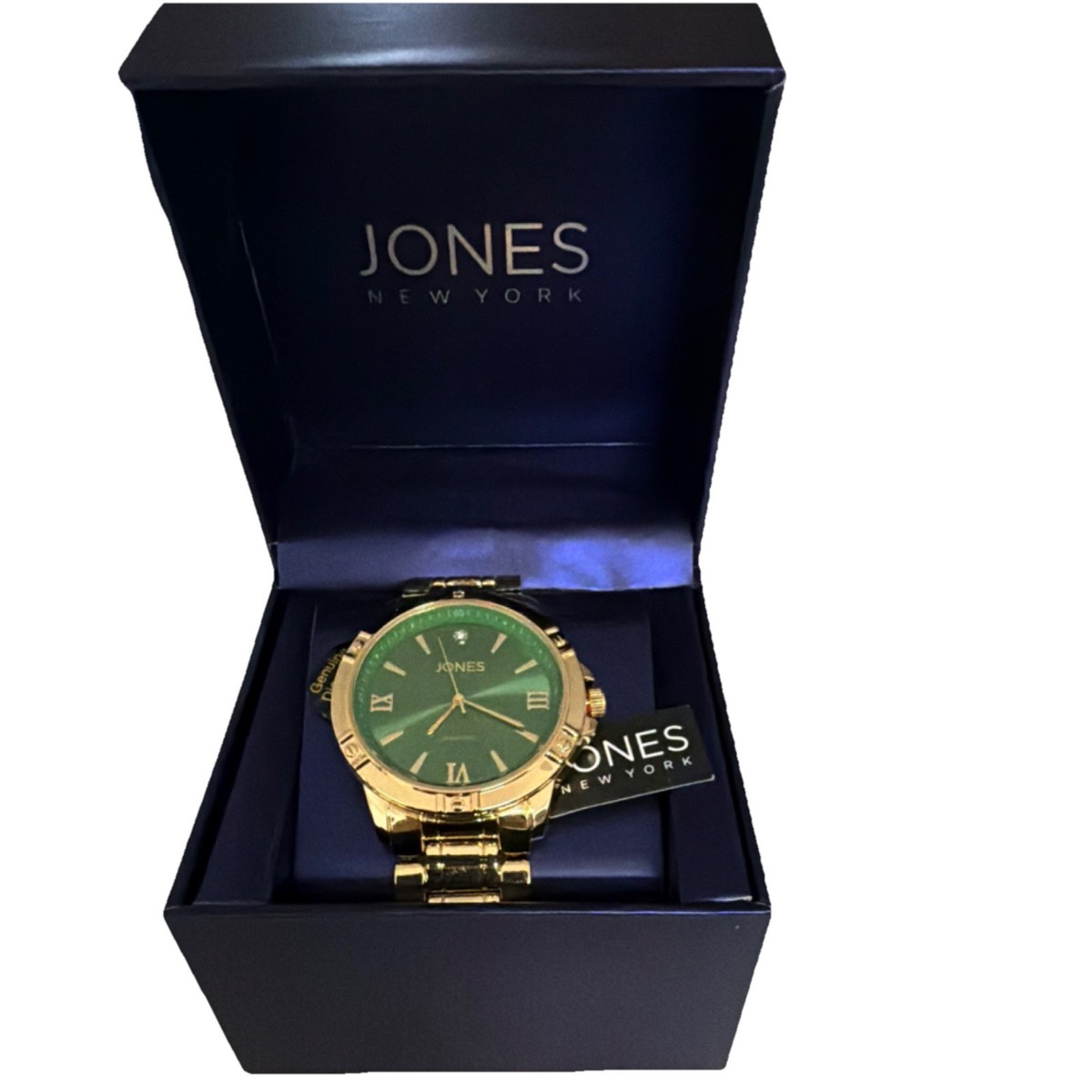 Jones New York Men's Gold Case Green Dial Analog Wristwatch with