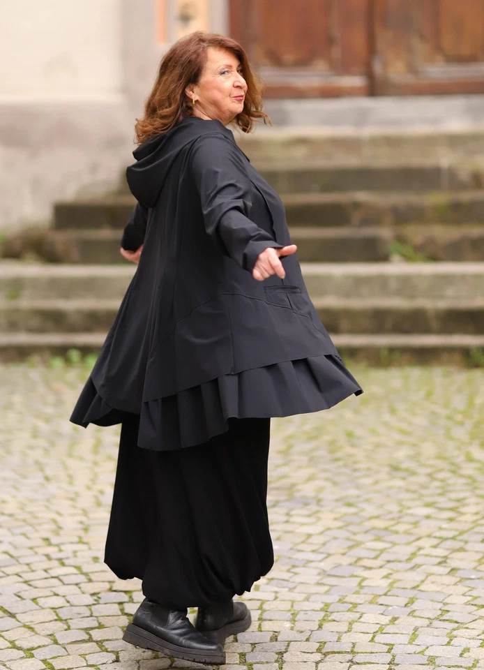 ABSOLUT by CHALONA - Lagenlook JACKE VOLANT Gr 44 bis 56 - schwarz