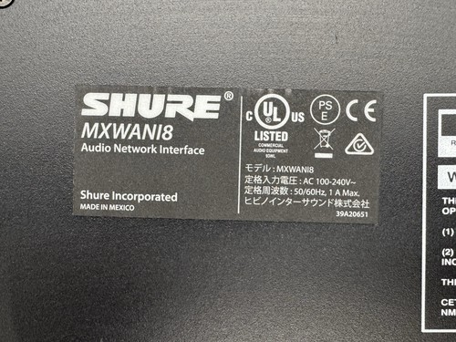 Shure MXWANI8 8-Channels Audio Network Interface | Dante-Enabled Wireless System - Picture 8 of 15