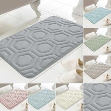 Image of Memory Foam Bath Mat Non Slip Geometric Anti Slip Rug Grey Cream Pink Blue Beige