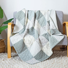 Cotton Quilted Throw Blanket Sage Green Patchwork Farmhouse 50x60 1PK