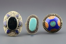 Three Beautiful Tibetan Handmad Multi Colour Amazingly Crafted Traditional Rings