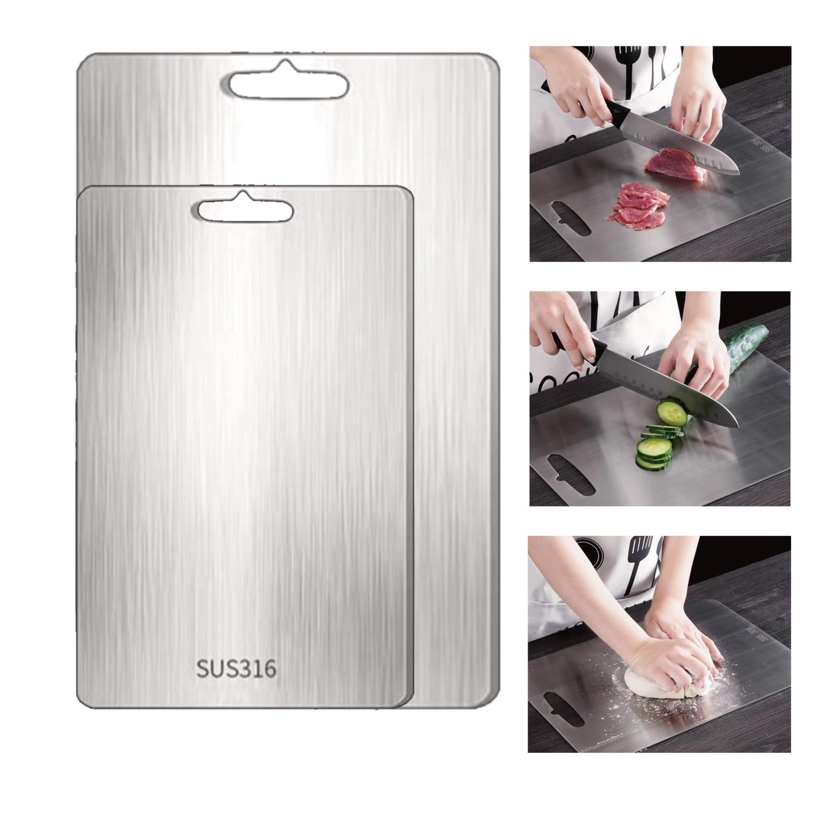 2 taglieri in acciaio inox 304, in titanio, per alimenti, senza BPA, (A5X)