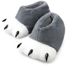 Unisex Funny Slippers Animal Paw Furry Feet Claw 9-9.5 Women/7.5-8.5 Men Grey