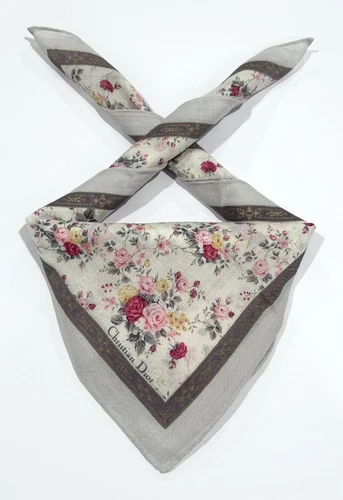 MOUCHOIR FEMME CHRISTIAN DIOR blanc BANDANA FLORAL COTON POCHE CARRÉ 20”