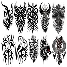 Temporary Tattoos AWLEE Waterproof Viking Tribal Totem - Long Large, Black