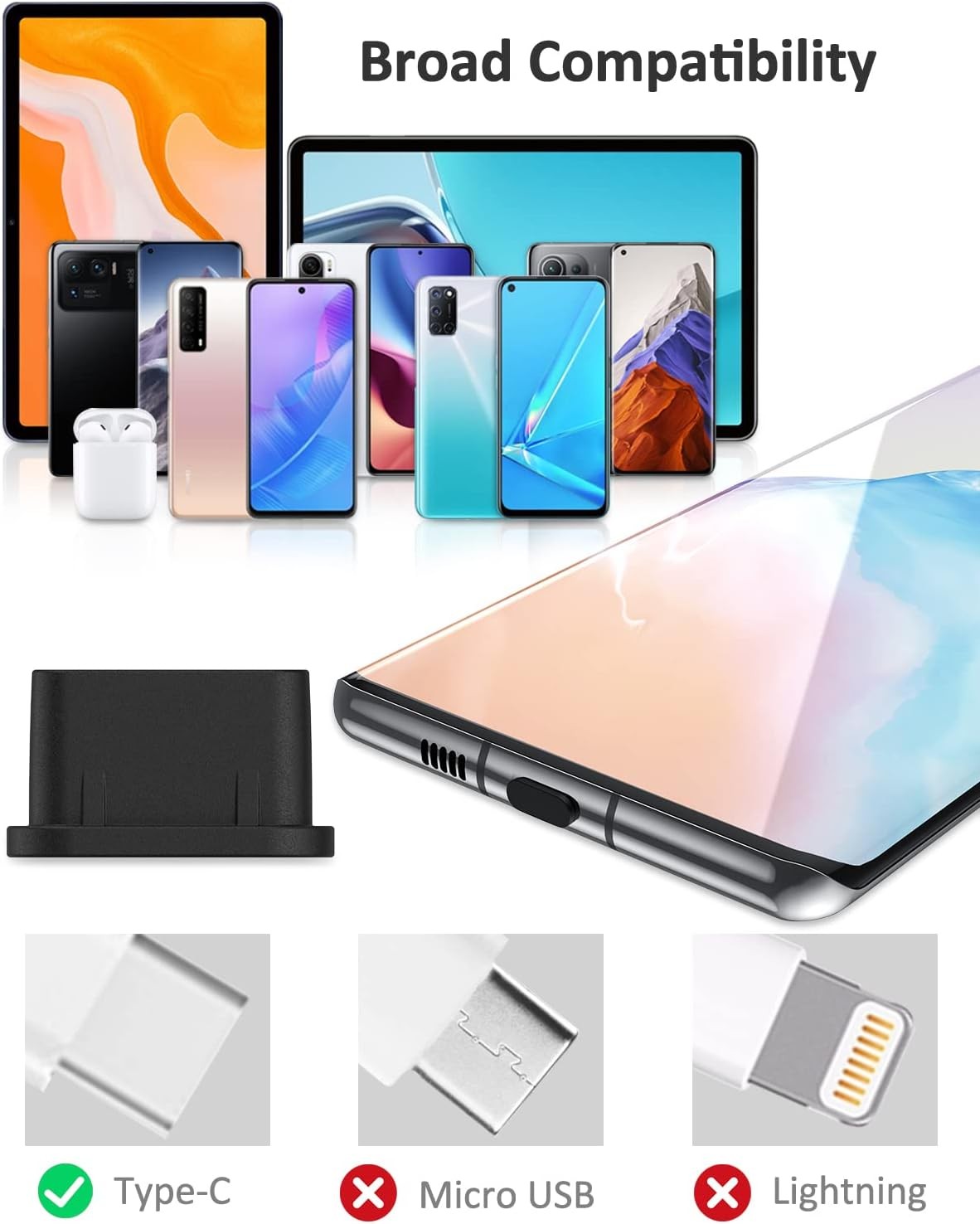 20Pcs USB C Dust Plug, Silicone Anti Plug Cover + Portable 20 Black 