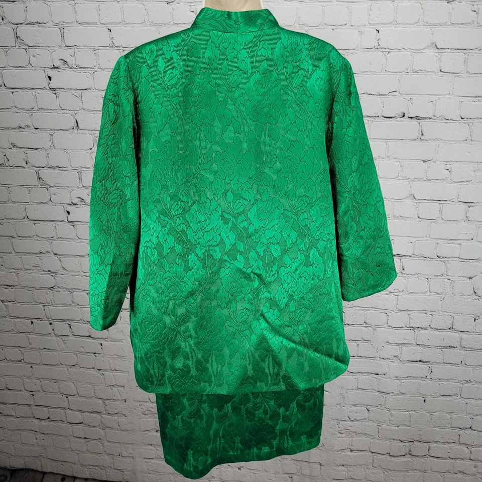 De Colección Lilli Diamante Verde Floral Vaina Vestido Chaqueta Abierta Conjunto 2 Piezas Conjunto Grande Foto 2 de 4