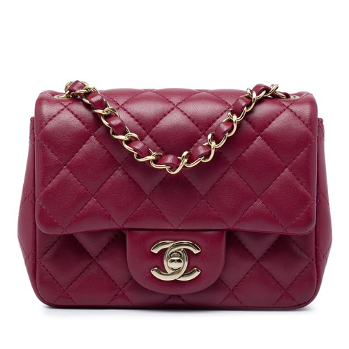 Chanel Mini Square Classic Lambskin Single Flap Pre-Loved Crossbody Bag Burgundy