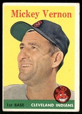 Mickey Vernon 1958 Topps #233 Cleveland Indians Vintage Baseball Card VG/EX