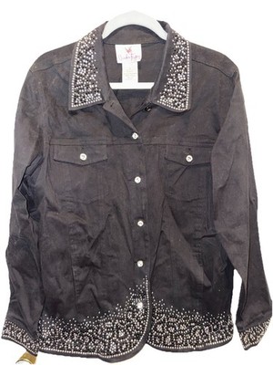 NWOT Quacker Factory Black Jacket With Rhinestones Size Large