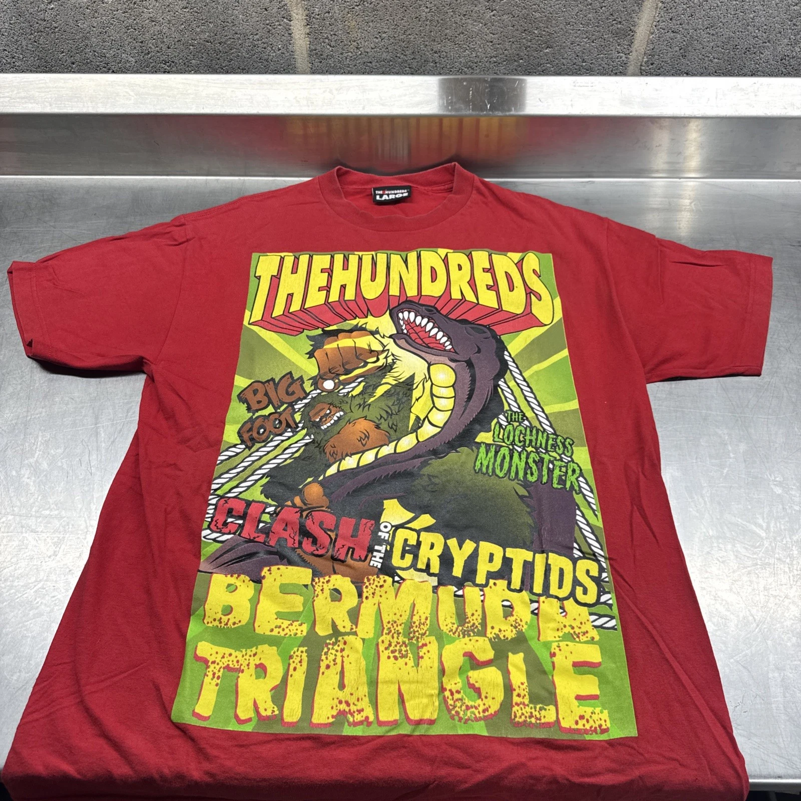 The Hundreds Shirt Mens L Red Bigfoot Cryptids Bermuda Triangle Graphic Tee