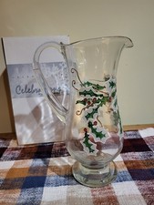 Celebrations Hand Painted Glass Pitcher: Holly