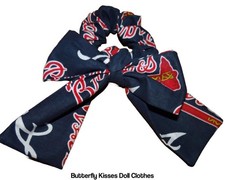 Atlanta Braves Handmade Hair Scrunchies, Big Bow or Bunny Ear, Wristlet