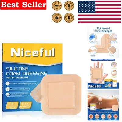 Sterile 4x4 Silicone Foam Dressings - Superior Absorbent Wound Bandages | 5-Pack