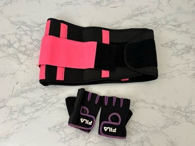 Fila Workout Gloves Pink Black Waist Trainer Belt Women Size M/L Lot Of 2 F