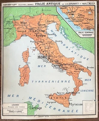 🌏 Ancienne carte scolaire Hatier Brunhes 43, 1940 - Italie et Grèce antiques - Photo 1/4
