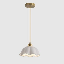 Modern Minimalist White Pleated Ceramics Pendant Lights Kitchen Island Mid Ce...