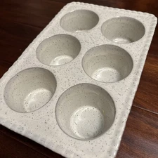 6 Cup Stoneware Speckled Muffin Cupcake Pan Made In Portugal