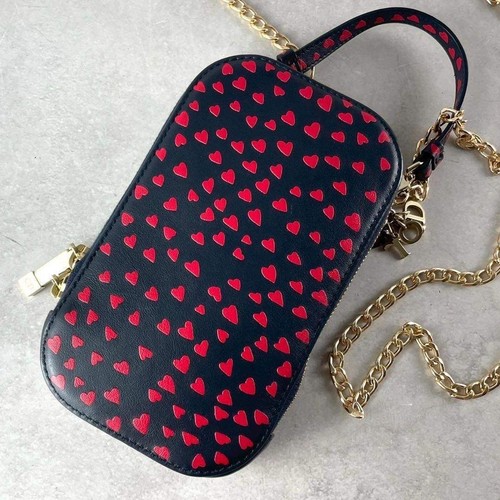 Dior Lady Dior Call in Dior Heart Navy Pink Leather 2 Way Bag Auth
